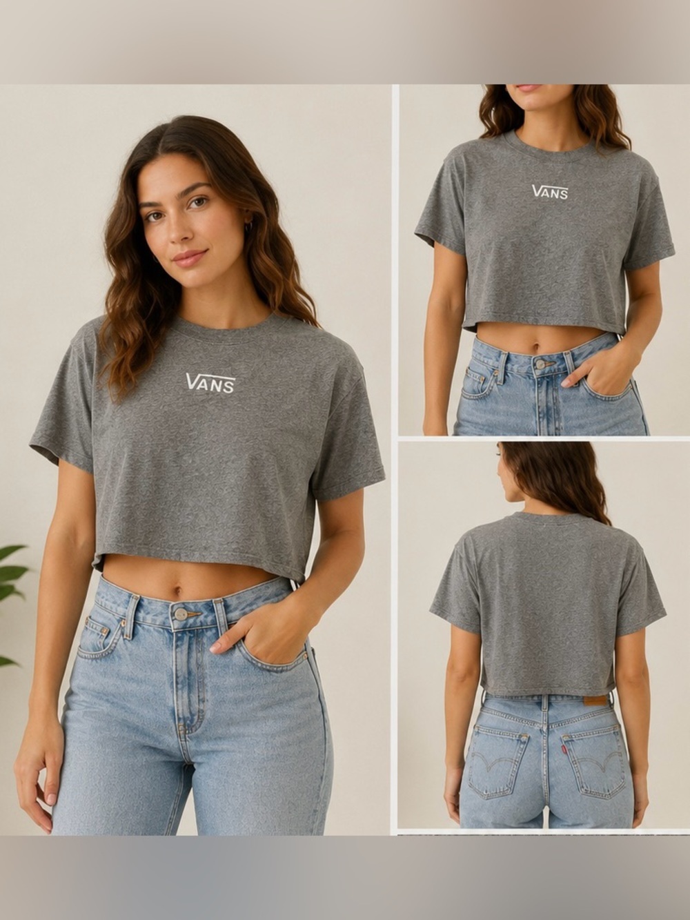Vans Embroidered Crop Top Tee Gray Women’s M/L Streetwear